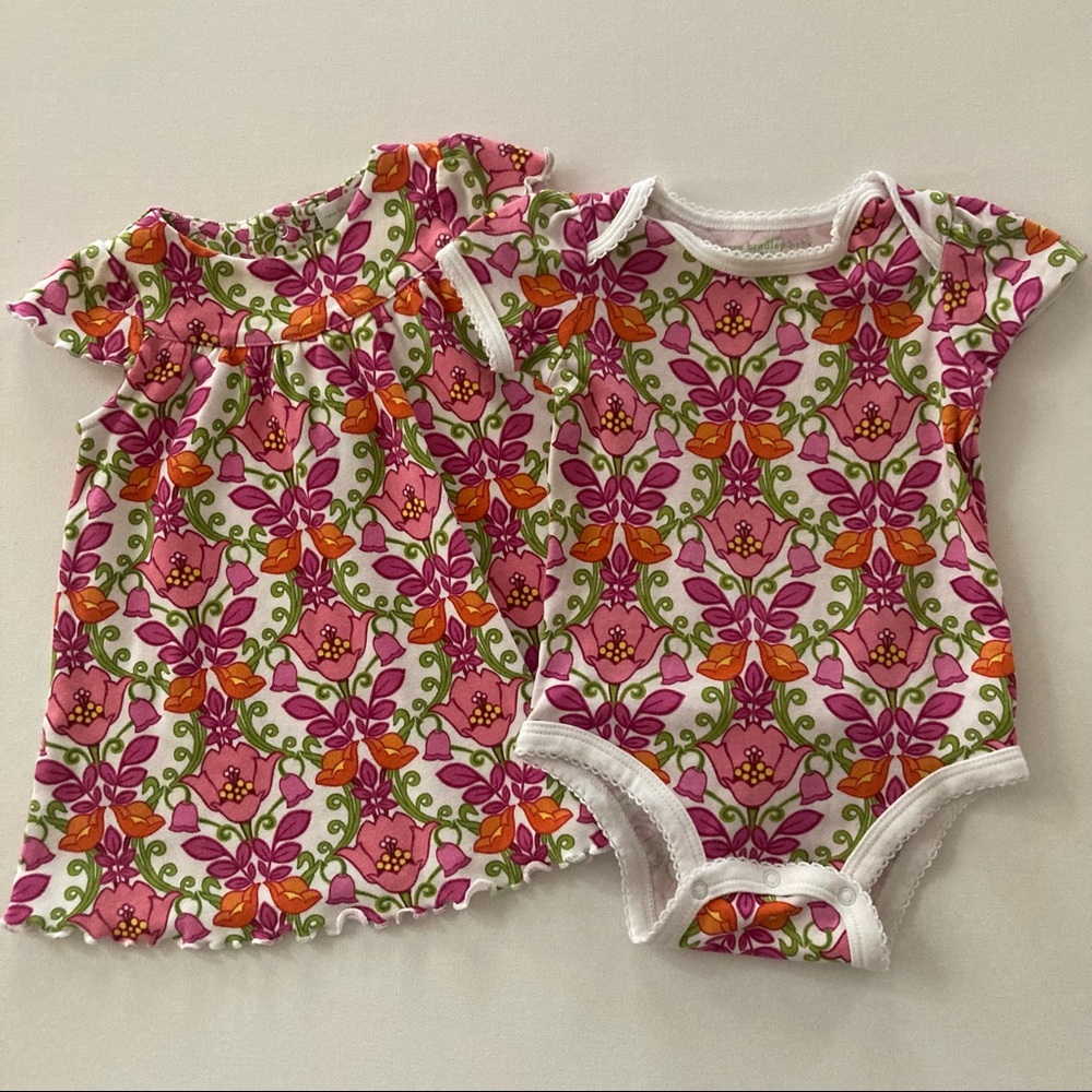 Vera Bradley Baby Girl 6-9 Months Floral Purple Dress Bodysuit Set